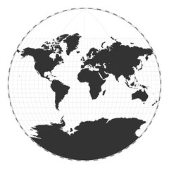 Vector world map. Van der Grinten III projection. Plan world geographical map with latitude/longitude lines. Centered to 0deg longitude. Vector illustration.