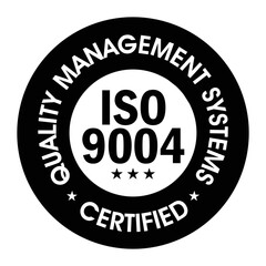 'quality management system certified, ISO 9004', Vector icon, black in color