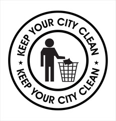 keep your city clean vector icon, black in color. environmental abstract - obrazy, fototapety, plakaty