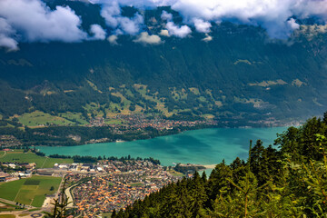 Fototapeta na wymiar View of the Interlaken city and lake Brienz, Swiss