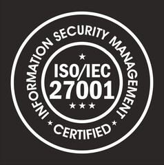 'ISO 27001 CERTIFIED' VECTOR ICON. INFORMATION SECURITY MANAGEMENT ABSTRACT