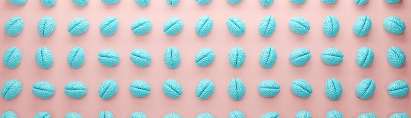 Blue color brains Floating on pink background. 3D Render. Minimal idea concept creative. top view