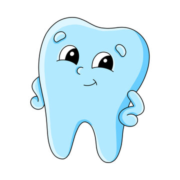 Cartoon character tooth. Isolated on white background. Design element. Template for your design, books, stickers, cards. Vector illustration.