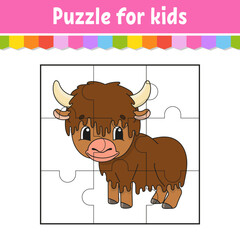 Puzzle game for kids. Jigsaw pieces. Color worksheet. Activity page. cartoon style. Vector illustration.