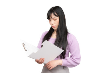 Naklejka premium ファイルを確認する女性