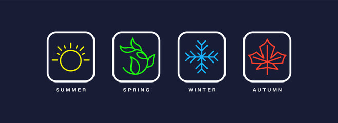 Four season illustration with modern winter, spring, summer and autumn icon logo concept