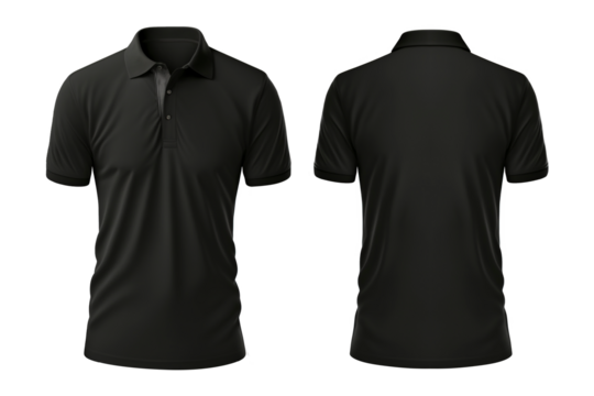 Black polo shirts front and back