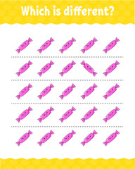 Which is different. Education developing worksheet for kids. Activity page. Birthday theme. Vector illustration.