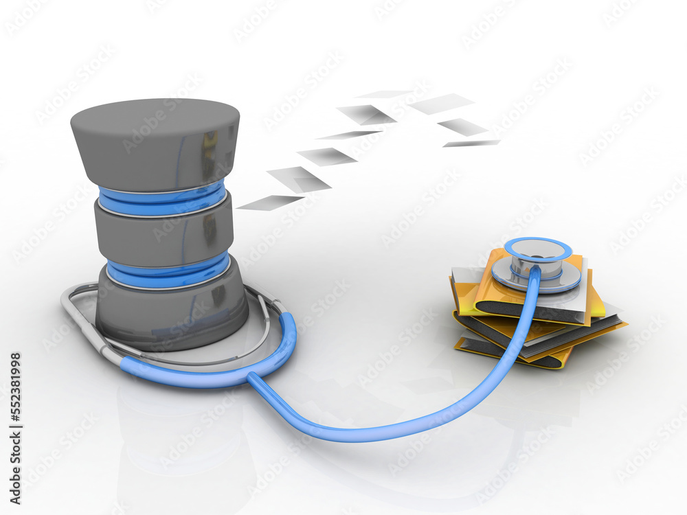 Poster 3d rendering folder connected to database connected stethoscope
