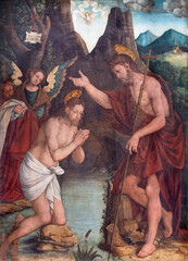 VARENNA, ITALY - JULY 20, 2022: The painting of Baptism of Jesus in the church Chiesa di San Giorgio by Sigismondo de Magistris (1533).
