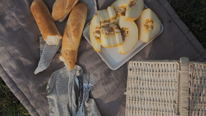 picnic baguette with melon