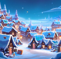 snowy village with christmas decoration