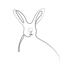Line art of Wild hare. Modern outline drawing bunny. Easter wrapping, Christmas greeting, invitations, postcards and other projects. Outline Rabbit