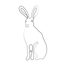 Line art of Wild hare. Modern outline drawing bunny. Easter wrapping, Christmas greeting, invitations, postcards and other projects. Outline Rabbit