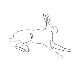Line art of Wild hare. Modern outline drawing bunny. Easter wrapping, Christmas greeting, invitations, postcards and other projects. Outline Rabbit