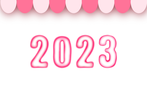 The inscription 2023 in the style of marshmallows. Background for a pastry shop in the style of figures 2023 from marshmallows.