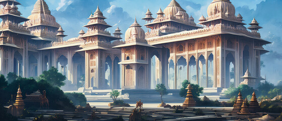 Illustration with a temple in India, Delhi.