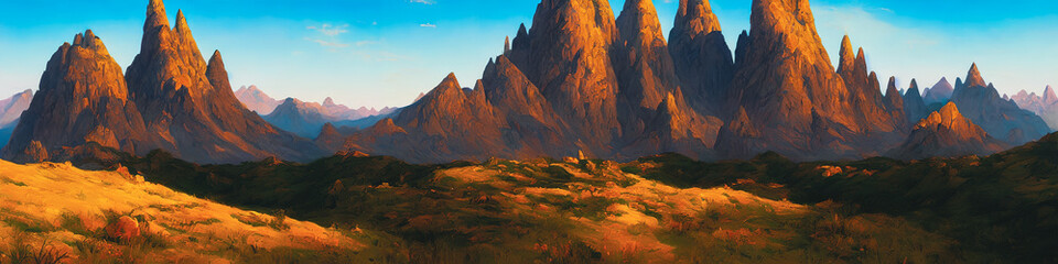 Fototapeta premium Beautiful fantasy mountain landscape. Panoramic.