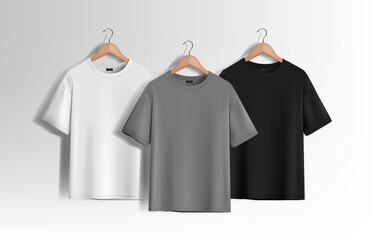 Men T-shirt set. Realistic mockup. Short sleeve T-shirt template on background