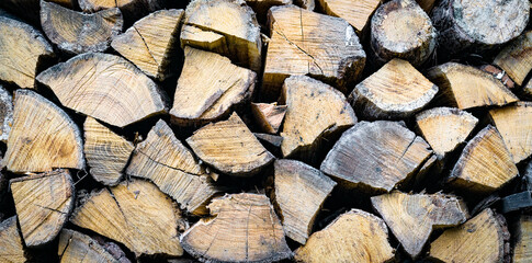 chopped dry firewood close up