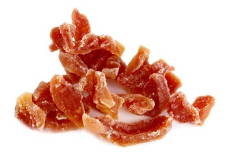 dried and candied slices of papaya tropical fruit close up