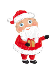 santa Claus with a gift, isolated illustration on the background of falling snow