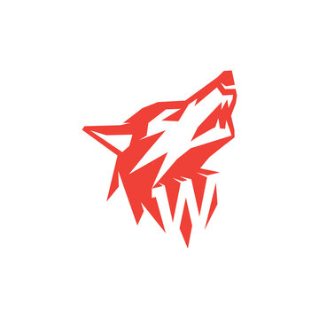 Wolf head with the letter W. Vector symbol.