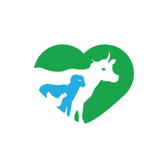 Cow, goat, chicken, heart, sun. Vector logo