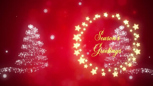 Animation of seasons greetings text over fairy lights and shooting star forming a christmas tree