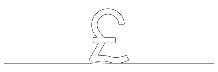 Sterling pound sign continuous one line. British money linear symbol. Vector isolated on white.