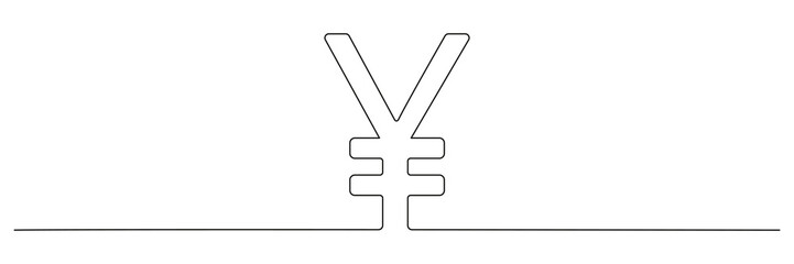 Yen sign continuous one line drawn. Japanese money linear symbol. Vector isolated on white.