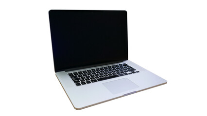 Laptop or notebook computer, with black screen. Transparent PNG.