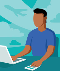 Man working on a laptop vector illustration