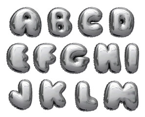 Alphabet Teil 1. Silberne Ballon-Typo, Buchstaben A - M. PNG