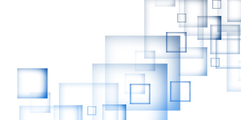 Blue white banner background with square element design