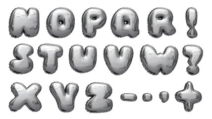 Alphabet Teil 2. Silberne Ballon-Typo, Buchstaben A - M. PNG