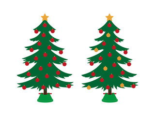 Christmas tree with decorations in a floor stand on a white background