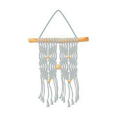 Bohemian macrame wall hanging cartoon illustration. Bundle of knitted decoration in Scandinavian style for hygge atmosphere and interior decor. Handcraft concept