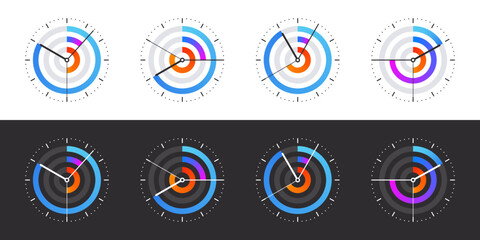 Smart watch dial. Clock face blank set. Vector clock hands. Vector illustration