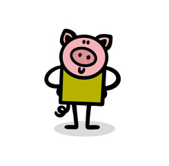 Funny pig sticker print in doodle style.