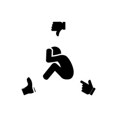 Different hands and shoes suggest a frightened young man. A victim of bullying.