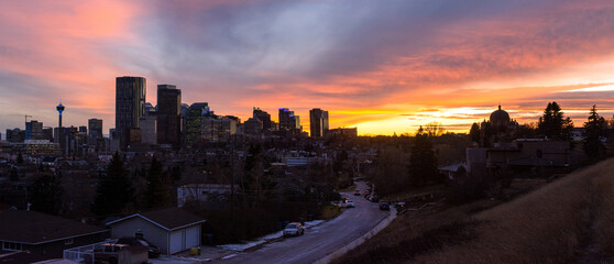 Sunset over Bridgeland and downtown Calgary