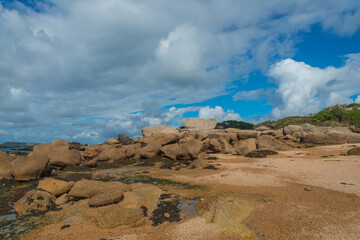 view of the landscape at ploumanach in france