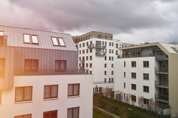 Fototapeta na wymiar European contemporary flat house exterior.