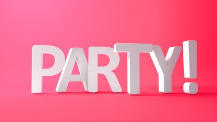 Word PARTY on red background. Party 3d text. 3d rendering.