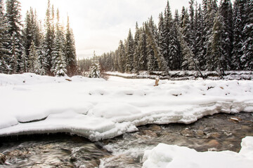 Baker's Creek, Banff National park in winter with snow
