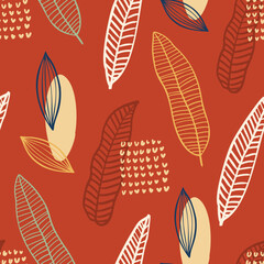 Abstract pattern with organic shapes, feather, nature texture. Organic spots background. Doodle seamless pattern with feather. Trendy vector background for cover, graphic print, social media.