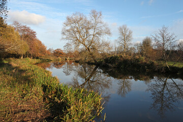 Winter reflections on the River Wey in Guildford on a cold sunny day.
