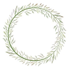 Obraz premium Boho style template for a wedding, invitation, greeting on a white background with copy space. delicate round frame made of twigs and leaves