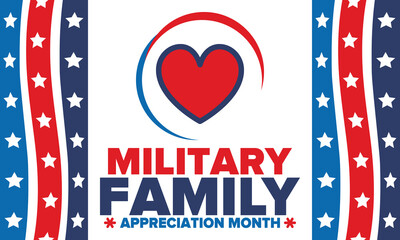 Obraz premium National Military Family Month in United States. Celebrate annual in November. Thank you for military family. Patriotic american elements. Poster, card, banner, background. Vector illustration